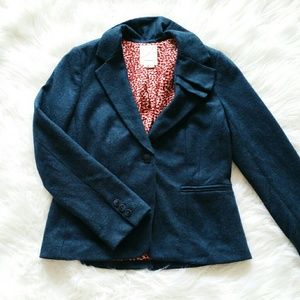 Anthropologie Blue Ruffled Collar Jacket
